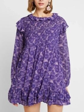 Free People These Dreams Floral Mini Dress Violet Combo Medium